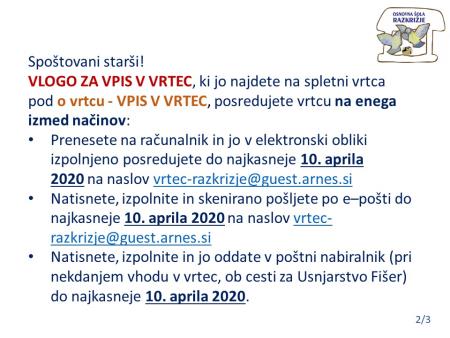 VPIS OTROK V VRTEC za šolsko leto 2020-21 2